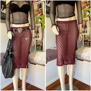 Women’s Burgundy Crochet Midi Skirt